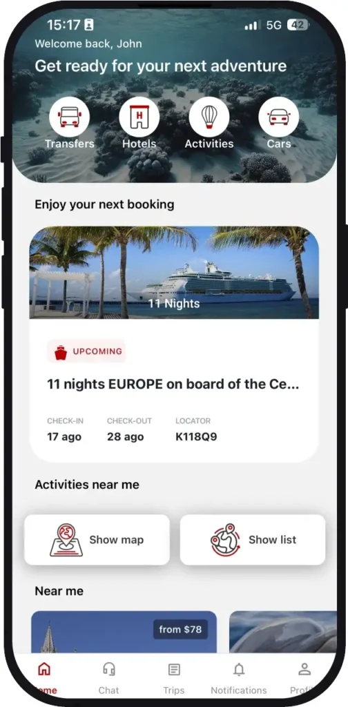 Global App available on Web, iOS and Android — one app for the entire travel journey