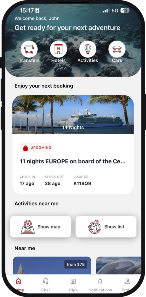 Global App available on Web, iOS and Android — one app for the entire travel journey