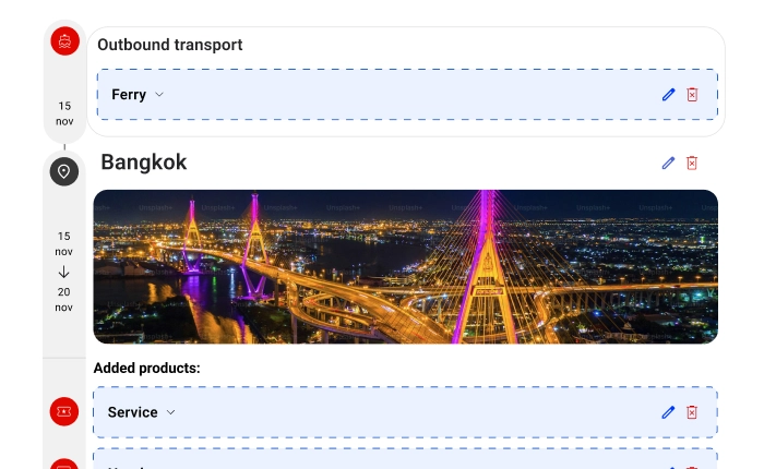 AI Trip Planner Step 3: itinerary automatically generated with activities in Bangkok